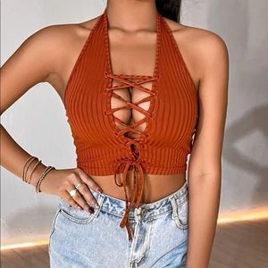 Lace up halter crop top